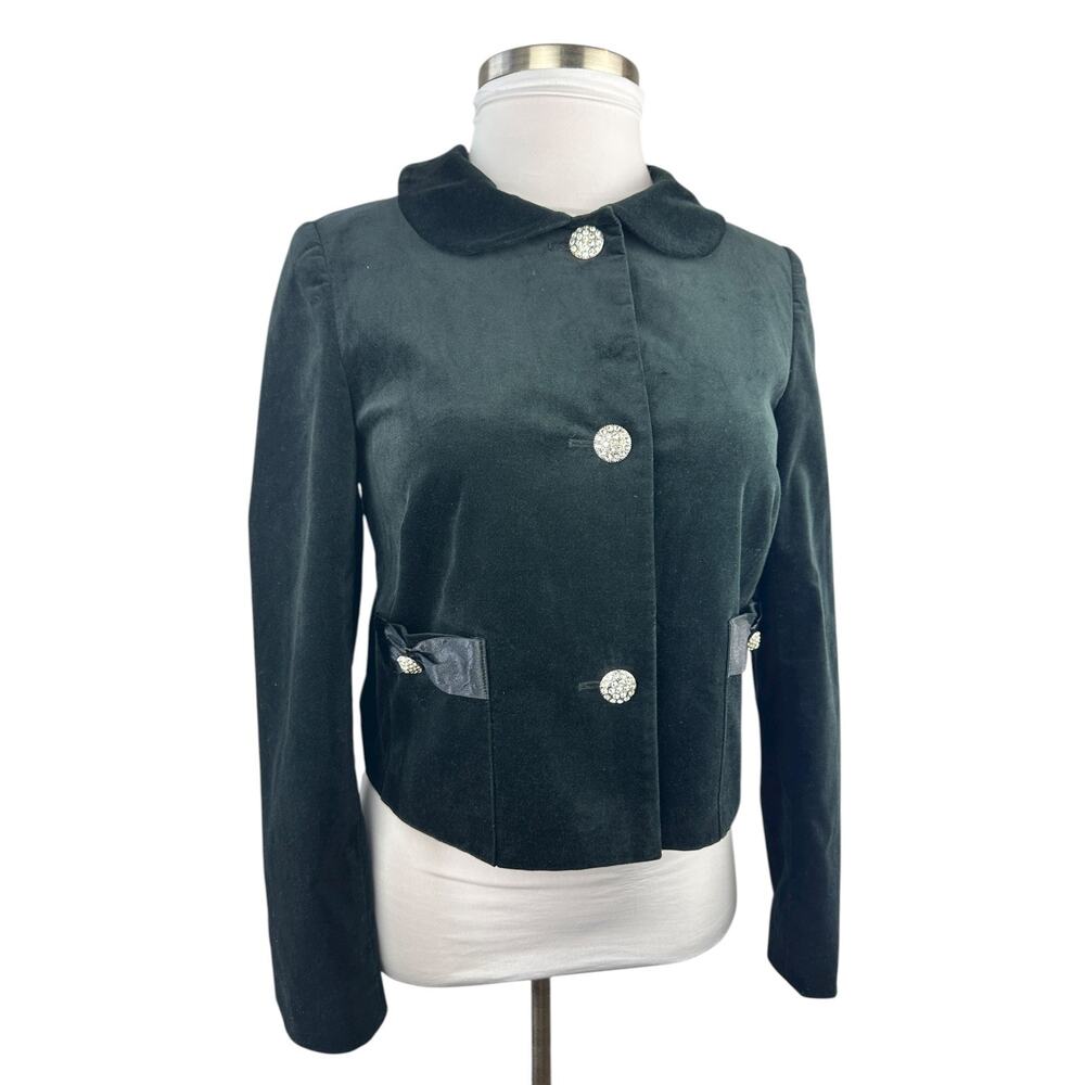 *Flaw Lily Pulitzer Velvet Rhinestone Button Cropped Jacket Black Womens Size 10 - Picture 16 of 16